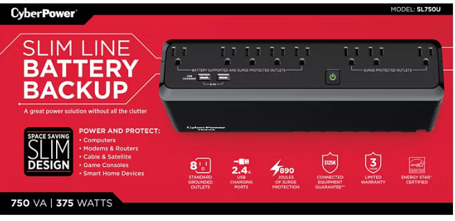 CyberPower 750VA Battery Back-Up System Black SL750U