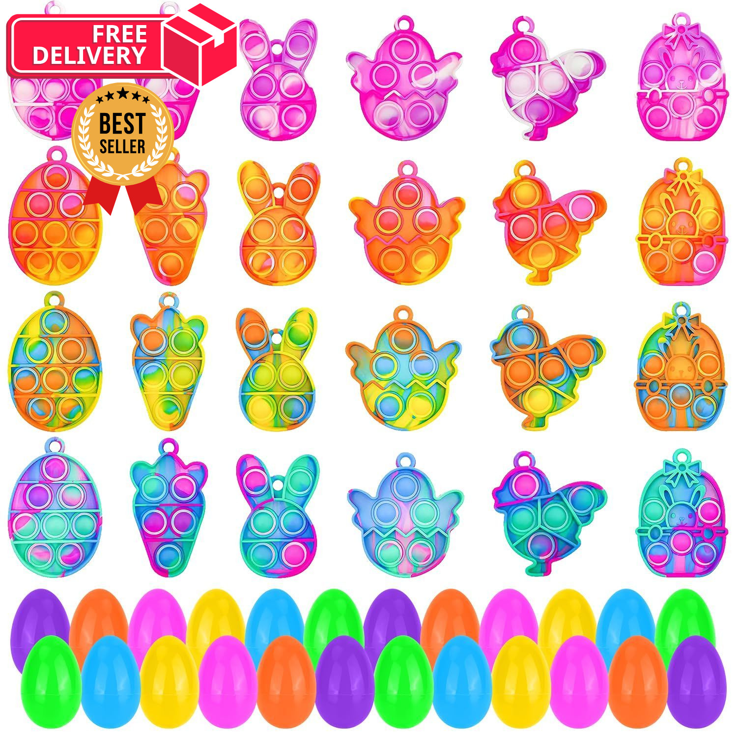 24 Pack Prefilled Easter Eggs with Mini Pop Miniature, 24 Pcs 