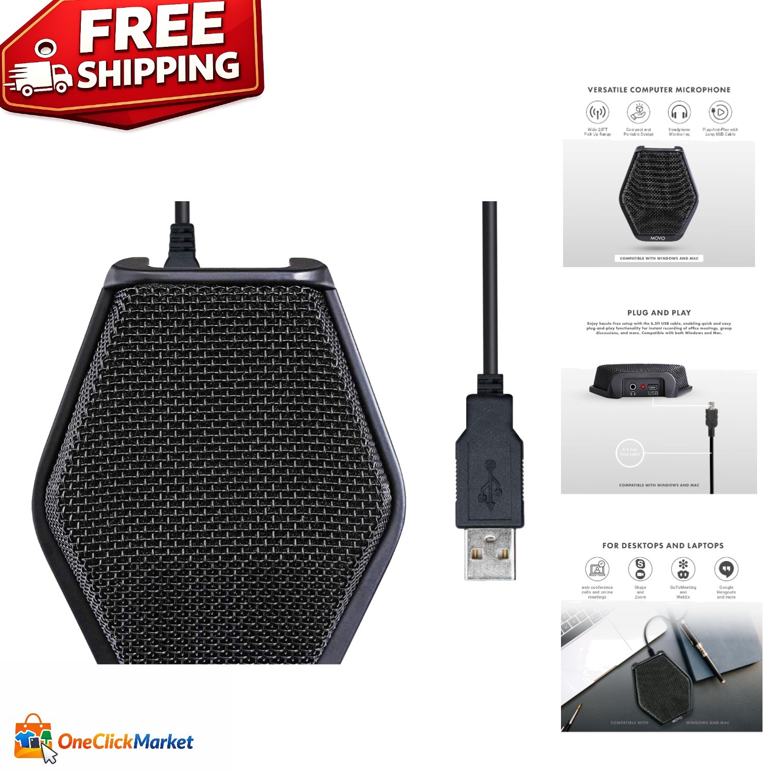 MC1000 Plug-and-Play Microphone - Clear Audio for Video Conferencing