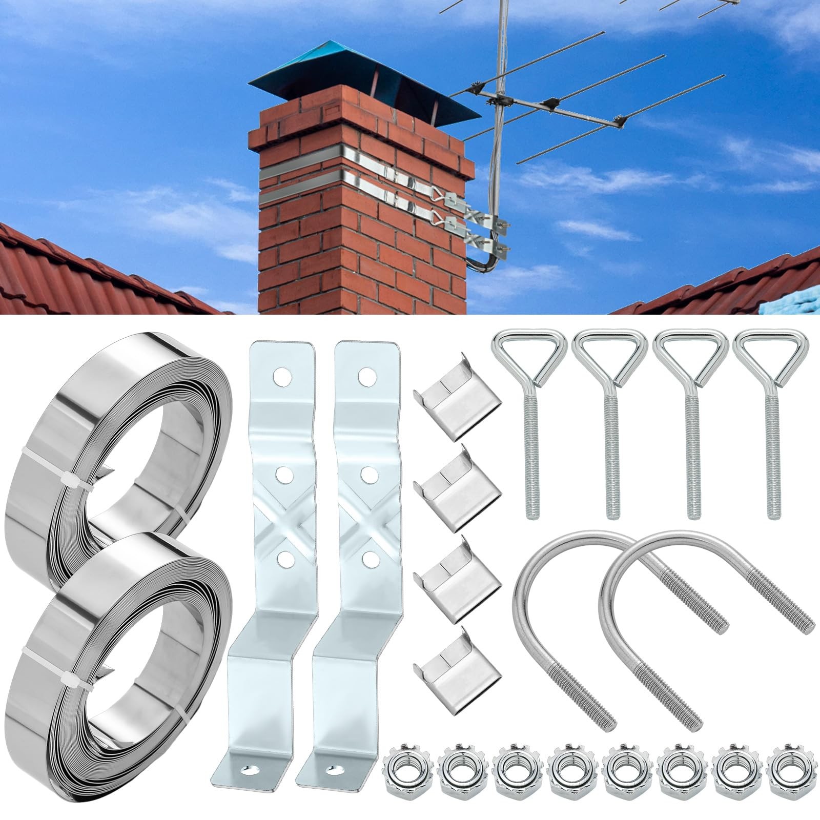 Z-Type Chimney Antenna Mounts Kits with 12 ft Adjustable Heavy Duty Galvanize...