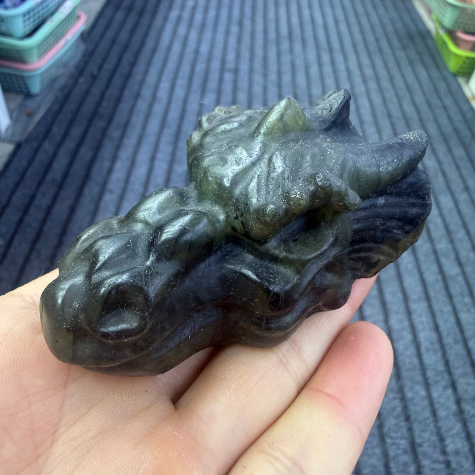 3" natural Labradorite dragon head Quartz Crystal Carved Reiki Healing 1pc