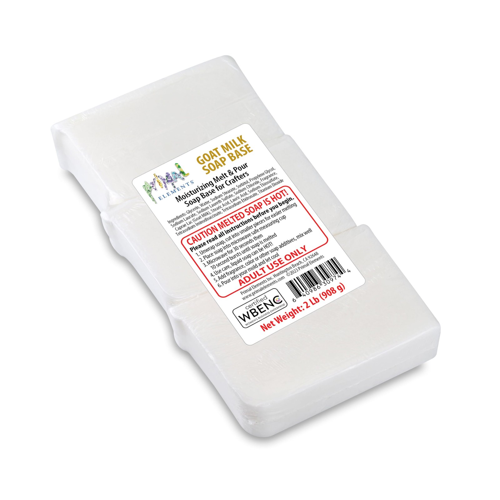 Goat Milk Soap Base 2 Pound Moisturizing Melt and Pour Glycerin Primal Elements