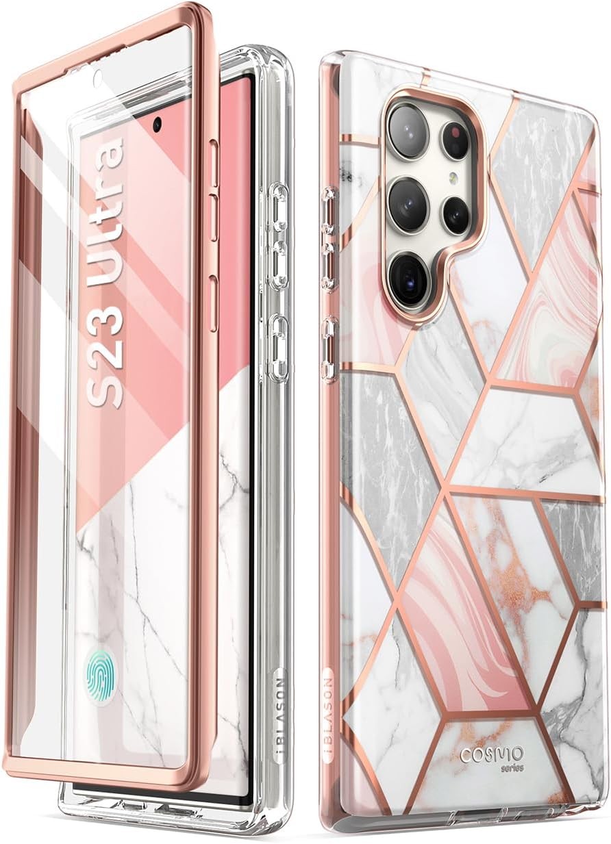 Samsung Galaxy S23 Ultra Case with Built-in Screen Protector, Slim Marble Design