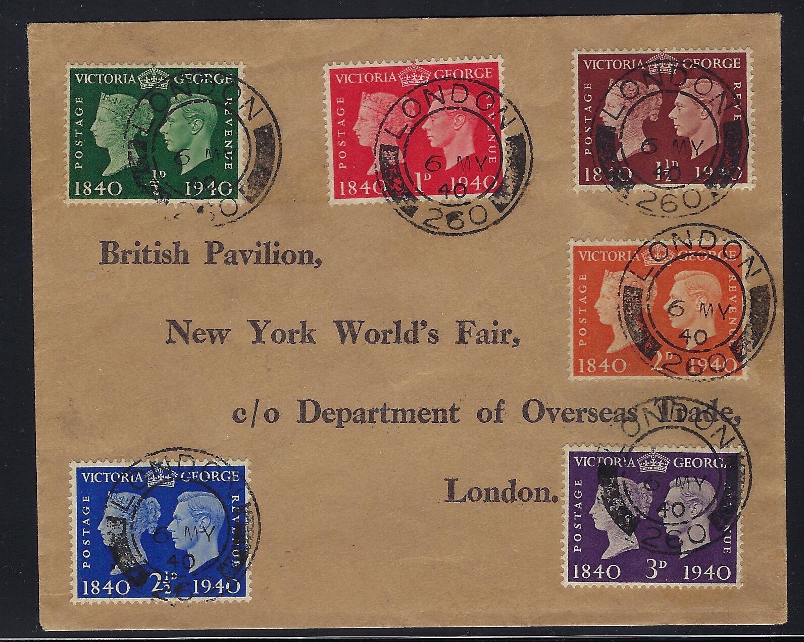 British Pavilion, 1940 New York World's Fair, Scott #252-257 FDC.