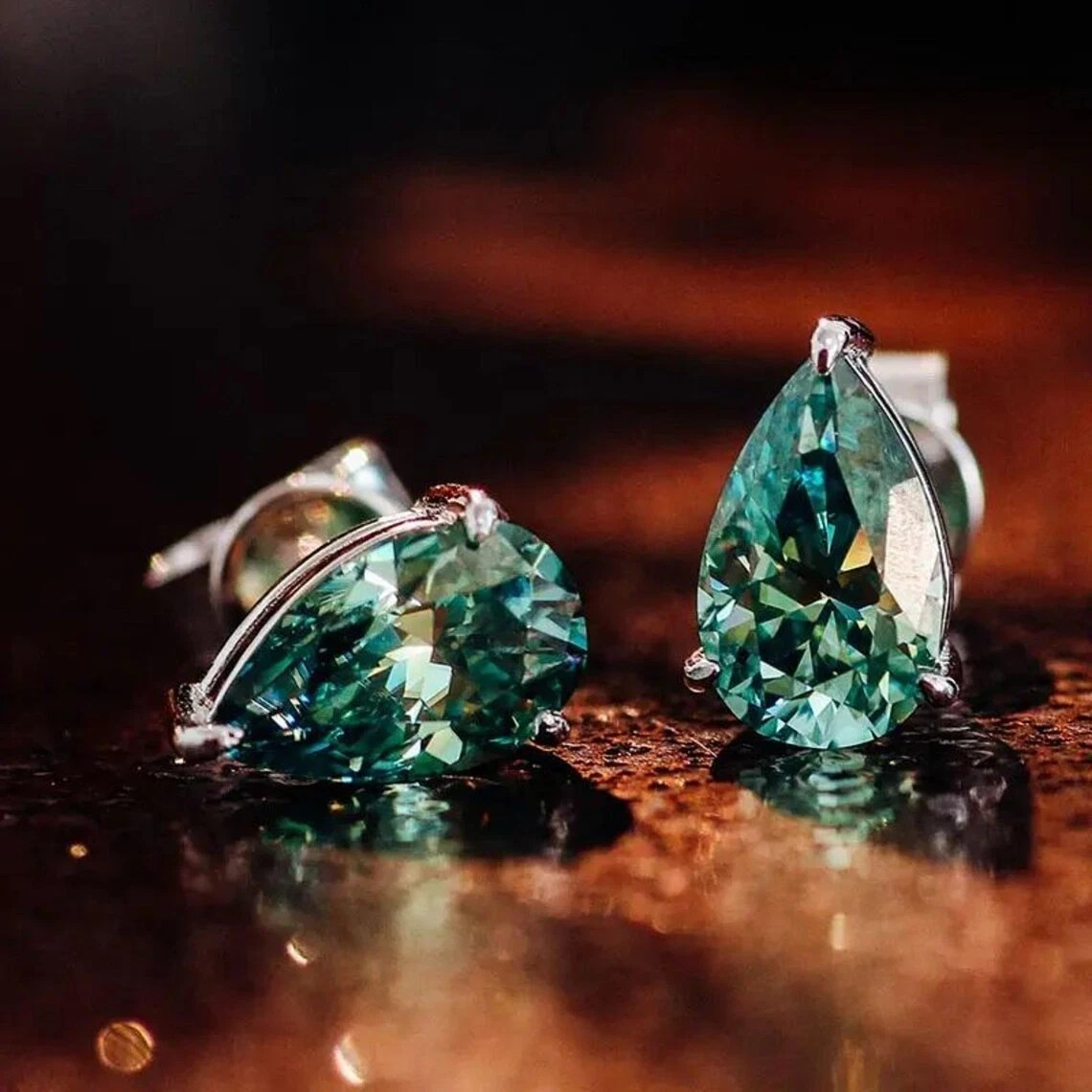 6 Ct Treated Certified Pretty Blue Diamond Solitaire Stud Earrings In 925 Silver