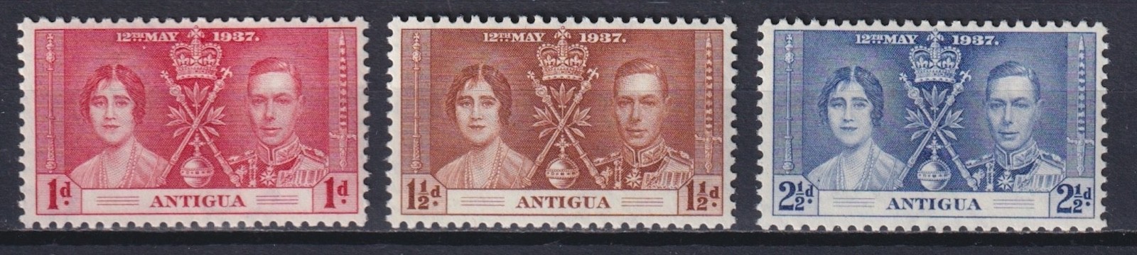 British Colonies, Antigua 1937 Michel 75-77 Coronation, King George VI MNH**