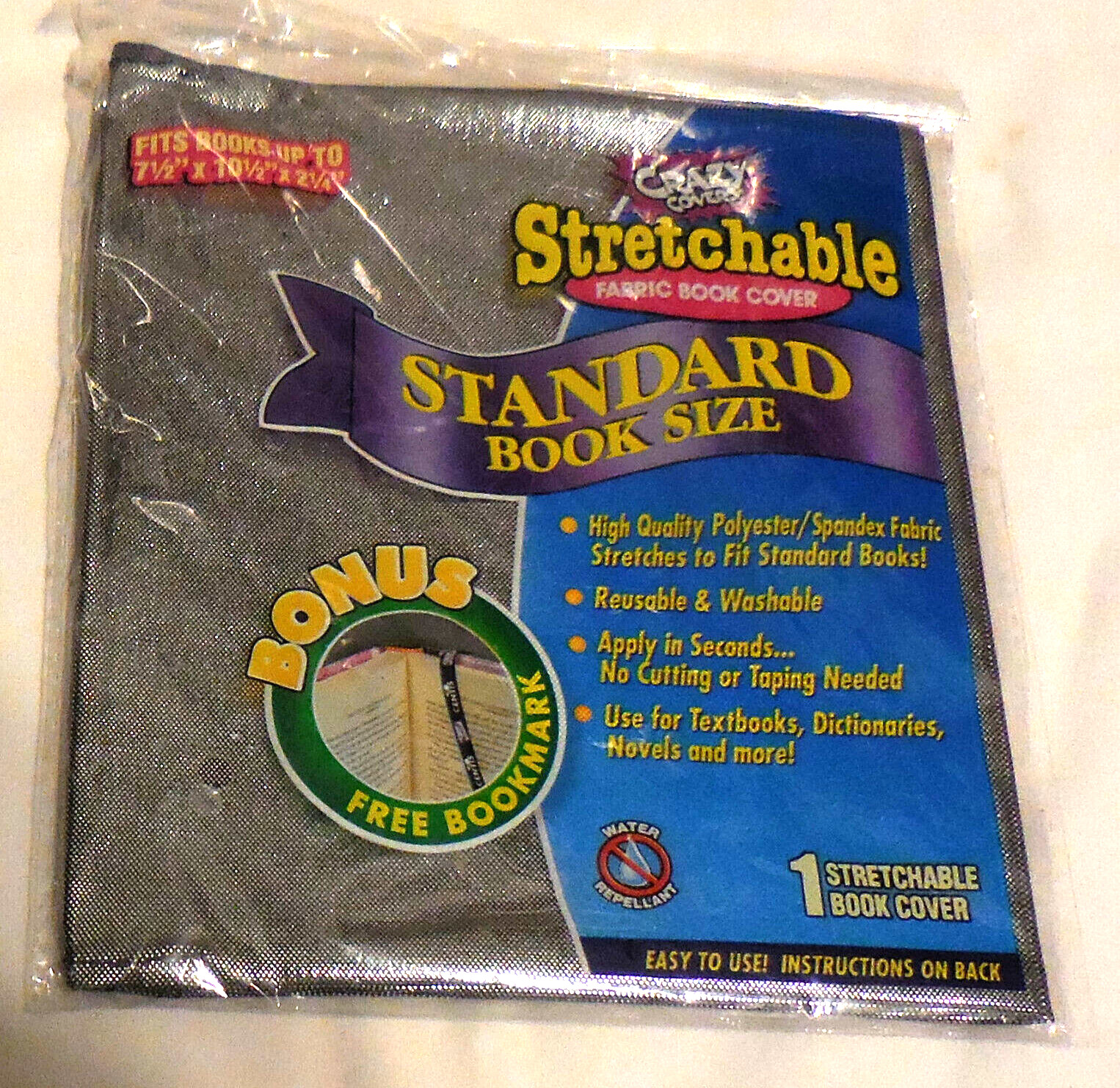 1 Crazy Covers Stretchable Fabric Standard Book Size Silver Black New,school