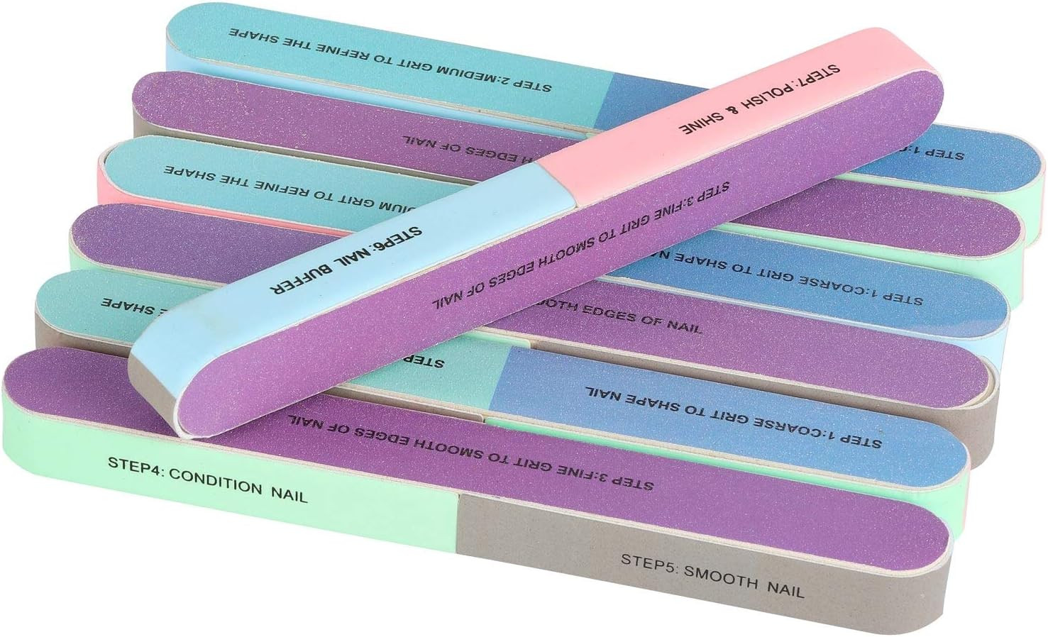 12 Pieces 7 Way Nail Files and Buffers, Professional Nail Buffing Files Buffing 