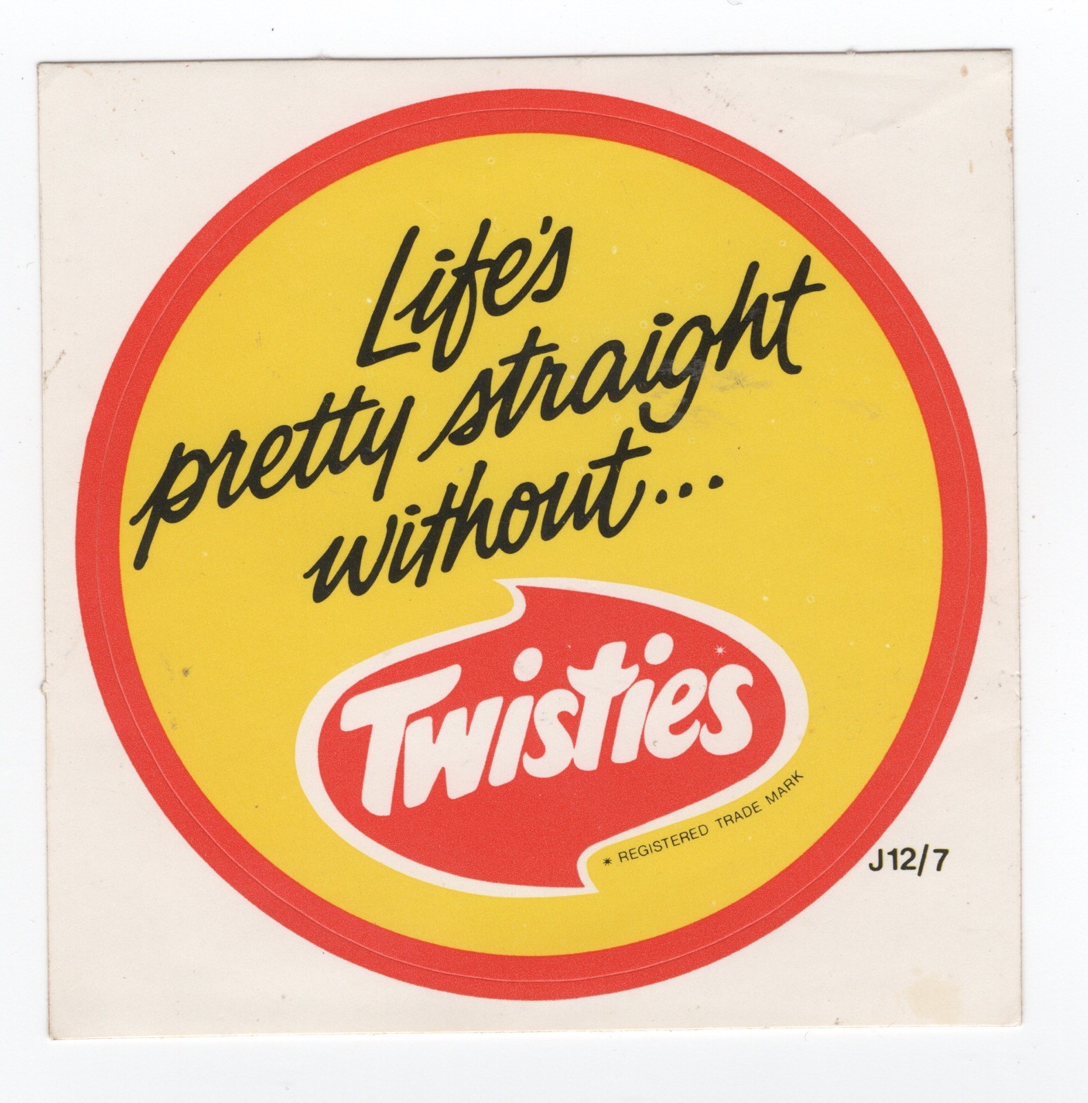 Australian Sticker 1980s Smiths Twisties ‘Life’s pretty straight without….'