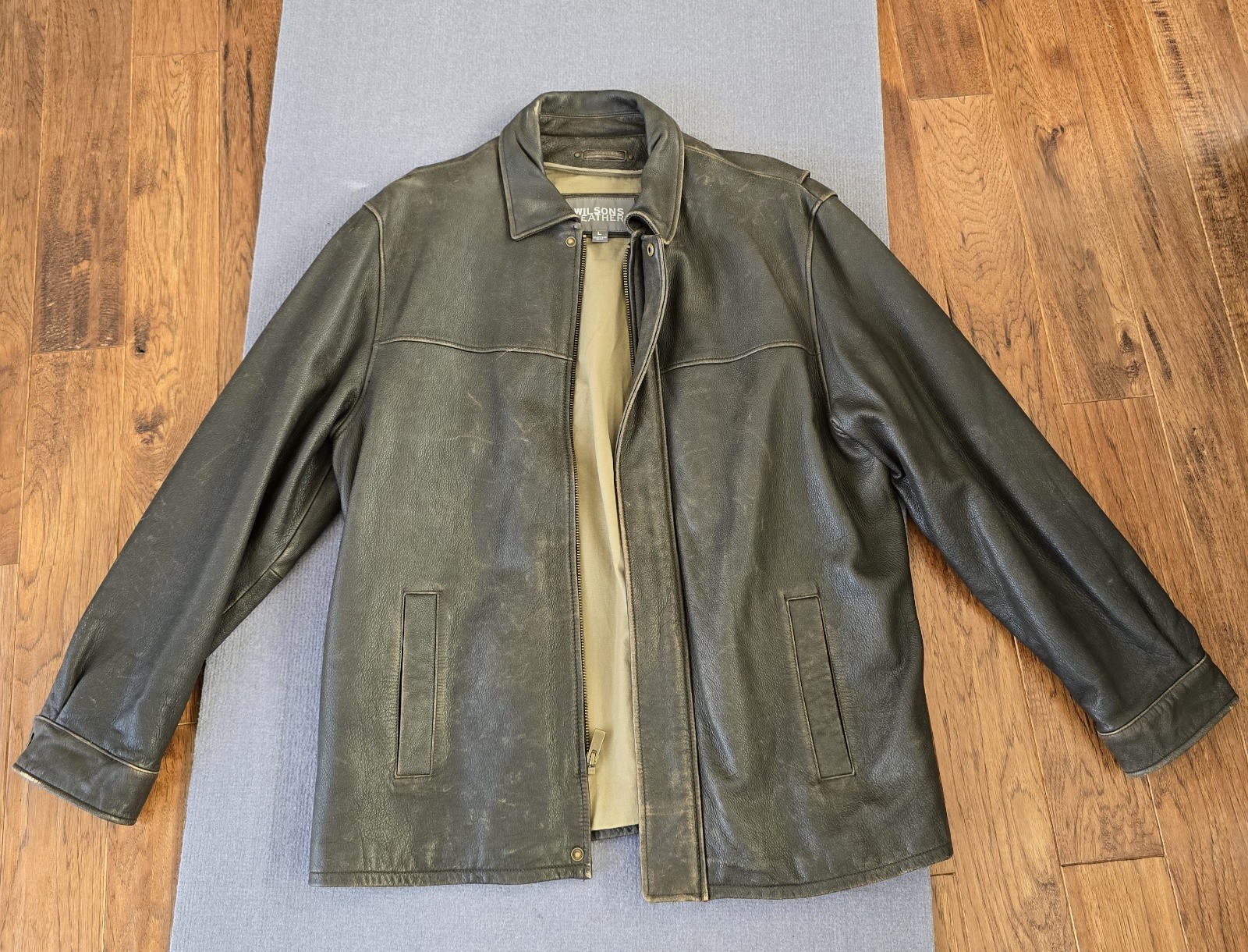 Wilsons Leather Bomber Jacket Mens L Brown Distressed Full Zip Liner