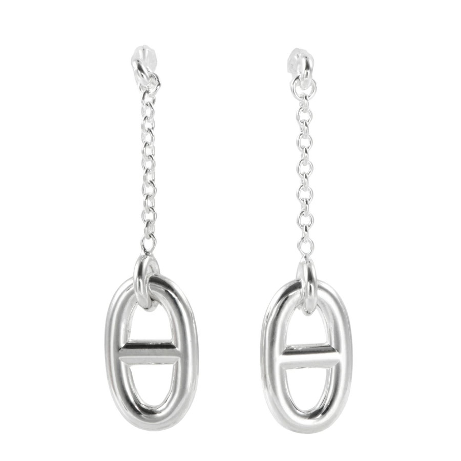 HERMES Chain D Ancre Farandole Earrings Silver Used
