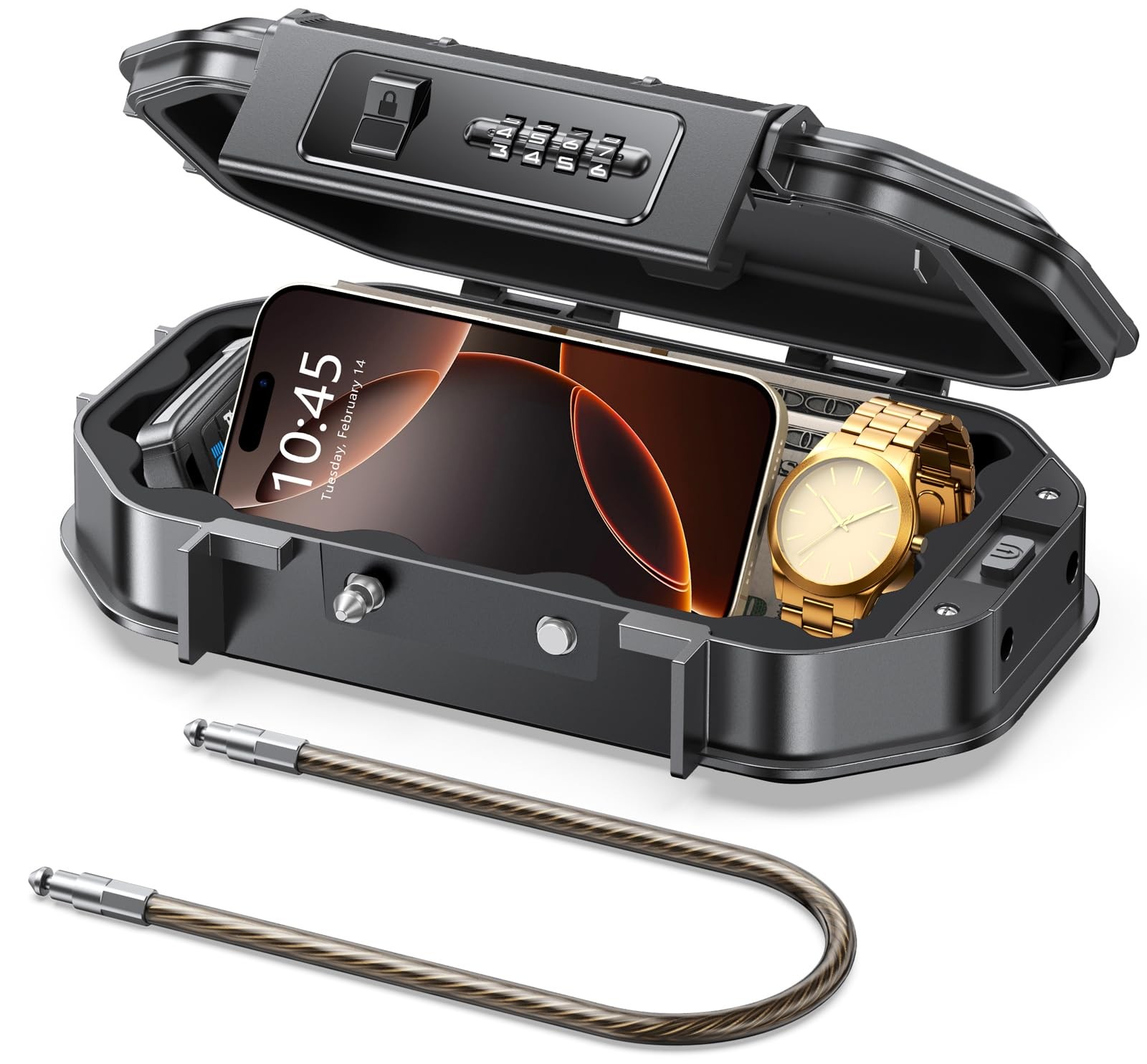 Vewaci Portable Travel Safe Lock Box Waterproof & Durable, 4-Digit Black 