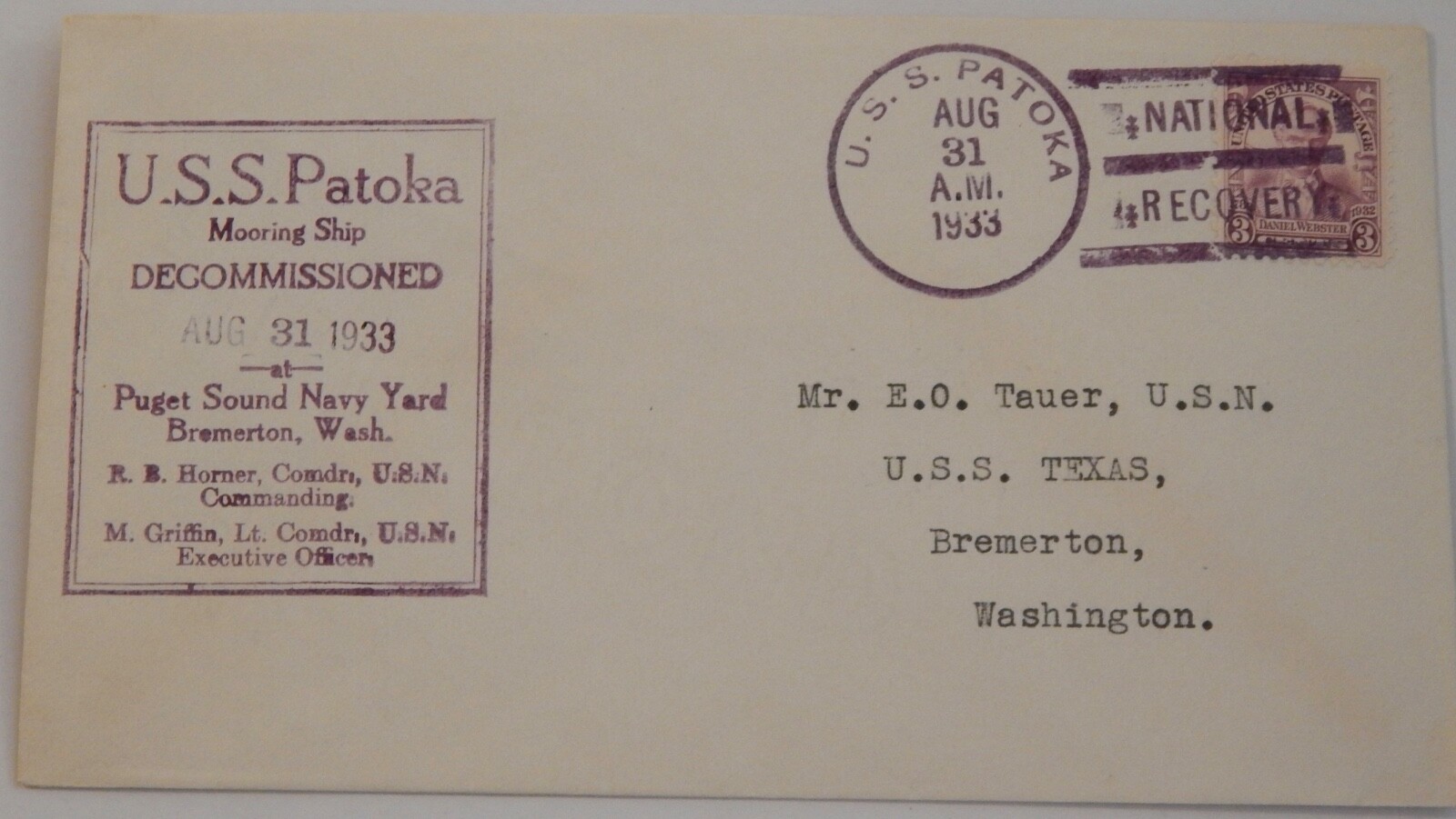 USS Patoka (AO 9) de-commissioned August 31 1933