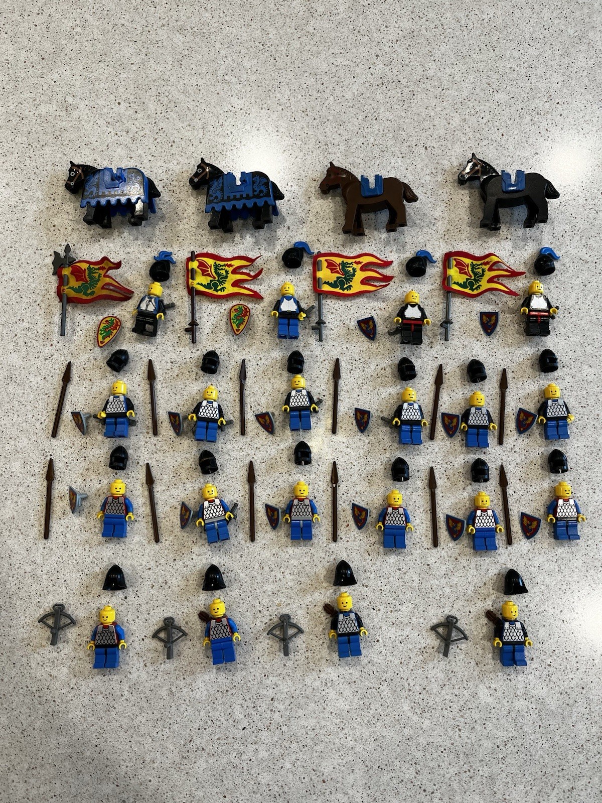 LEGO Castle Black Knights Minifigure Lot Vintage Horses Shields Flags Weapons