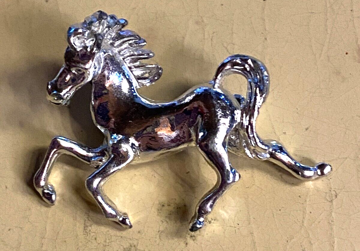 Vintage Silver tone Horse Pin Brooch 1 1/2"
