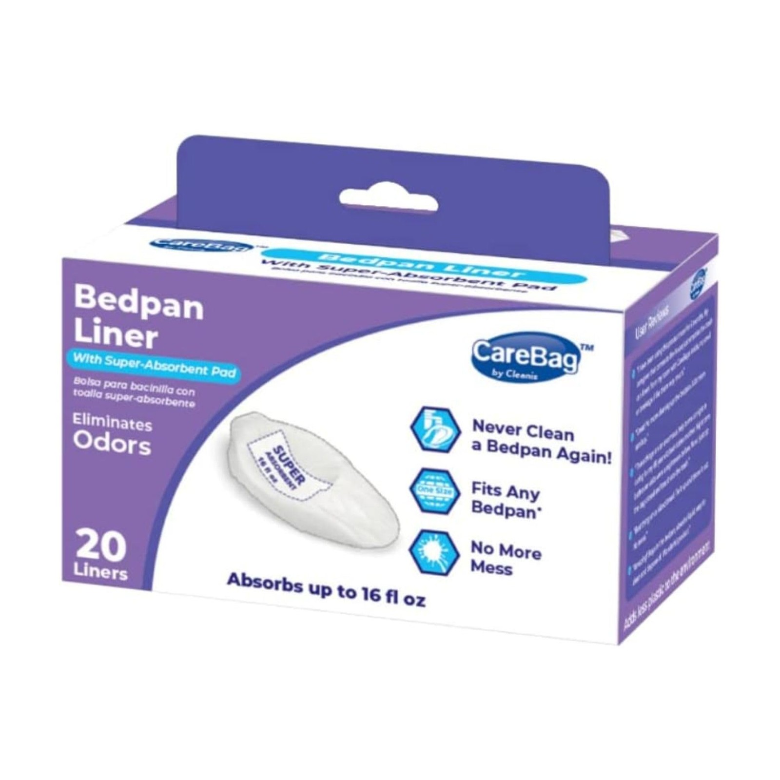 Carebag Bedpan Disposable Liner with Super Absorbent Pad, 20 Count - Medical...