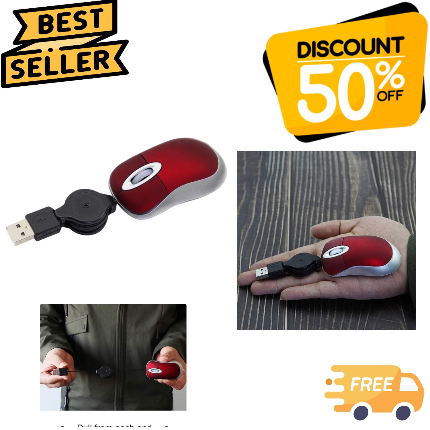 Lightweight Mini Optical Mouse - Portable USB Wired Design for On-the-Go Users