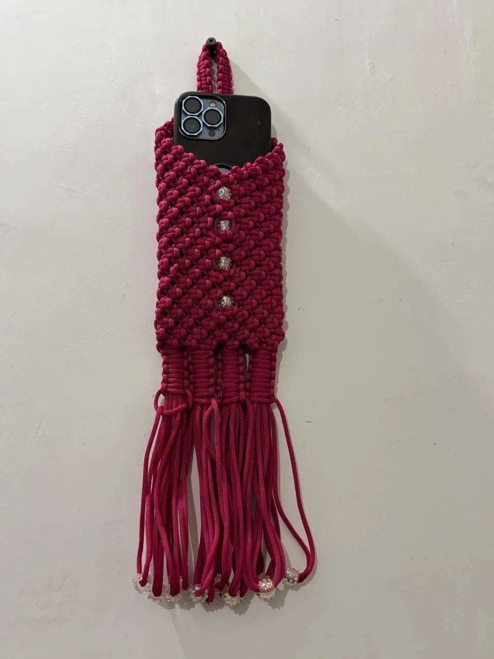 Handmade Macrame Phone Holder – Bohemian Wall Hanging Organizer Décor