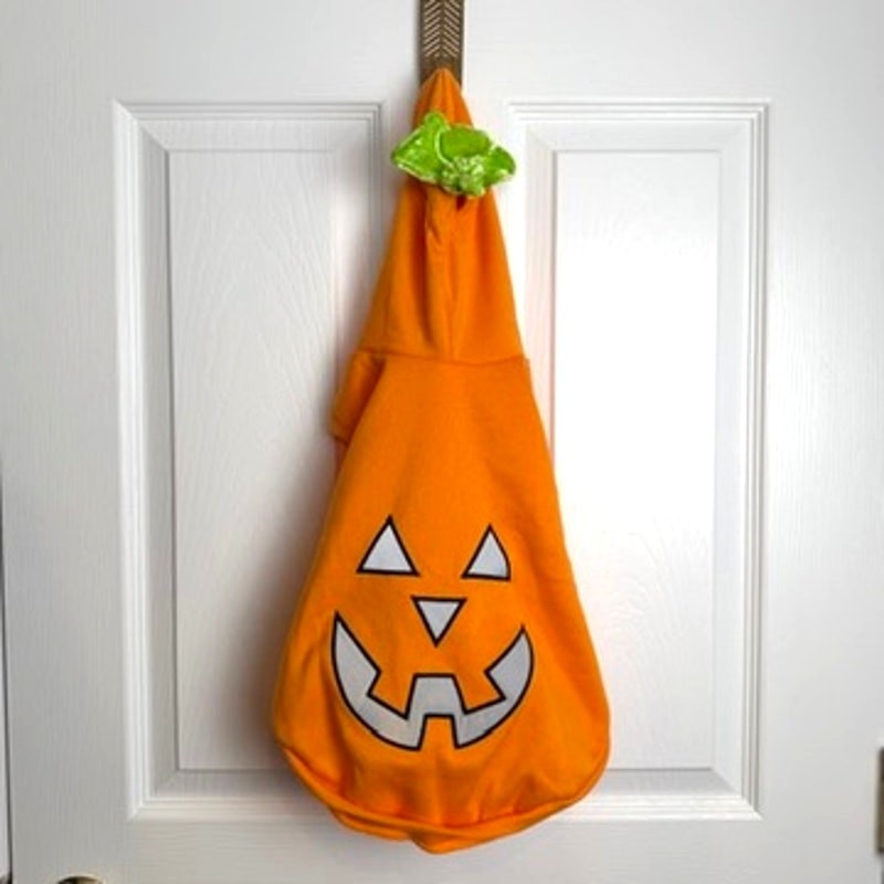 Pet Pumpkin Costume Hoodie Orange Reflective Face Medium Dog Halloween Hoodie