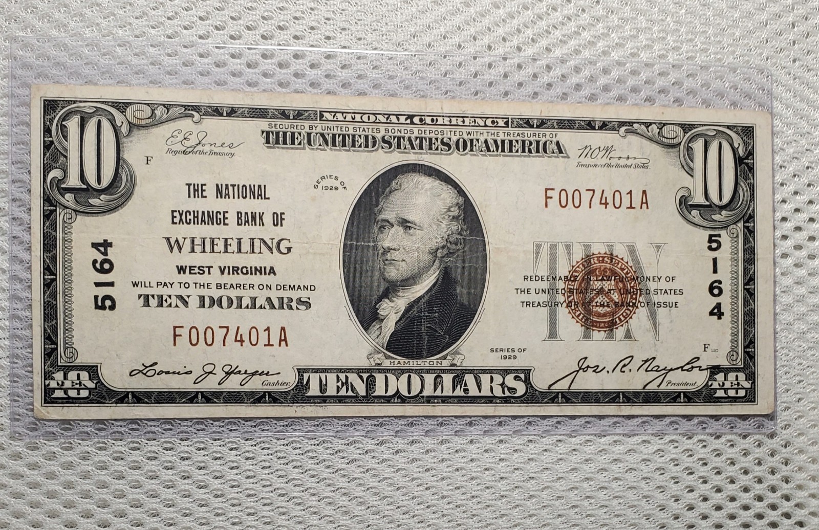 1929 $10 National Currency Brown Seal Wheeling, West Virginia Ch#5164 Nice Note