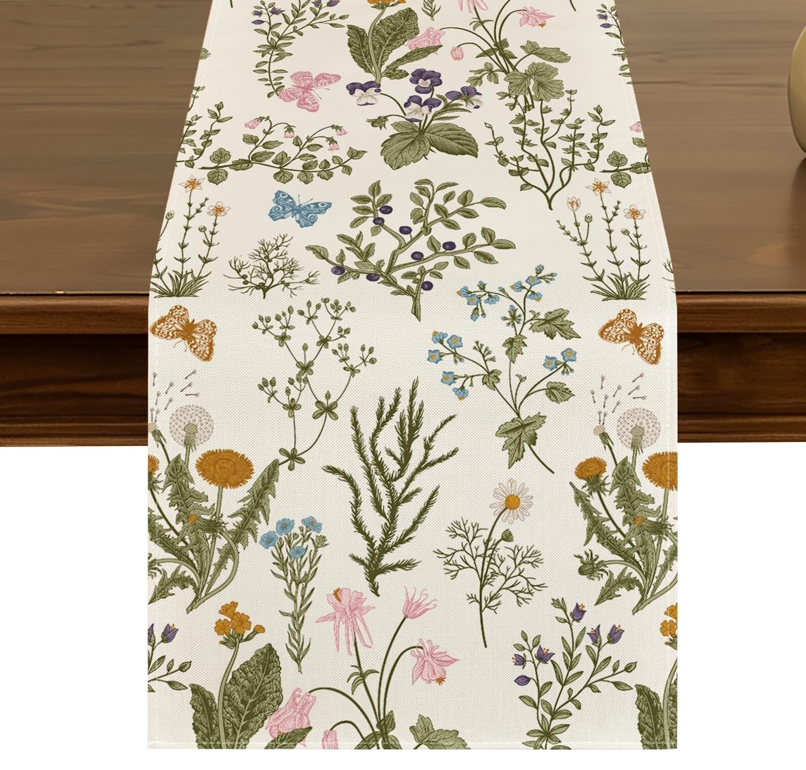 Floral Table Runner 13x72 Inch Seasonal Spring Summer Wild Flowers Butterfly ...