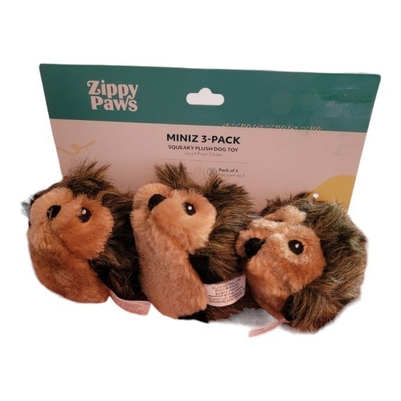 ZippyPaws Miniz Hedgehog Squeaky Plush Dog Toy 3-Pack OS Brown New ZP121