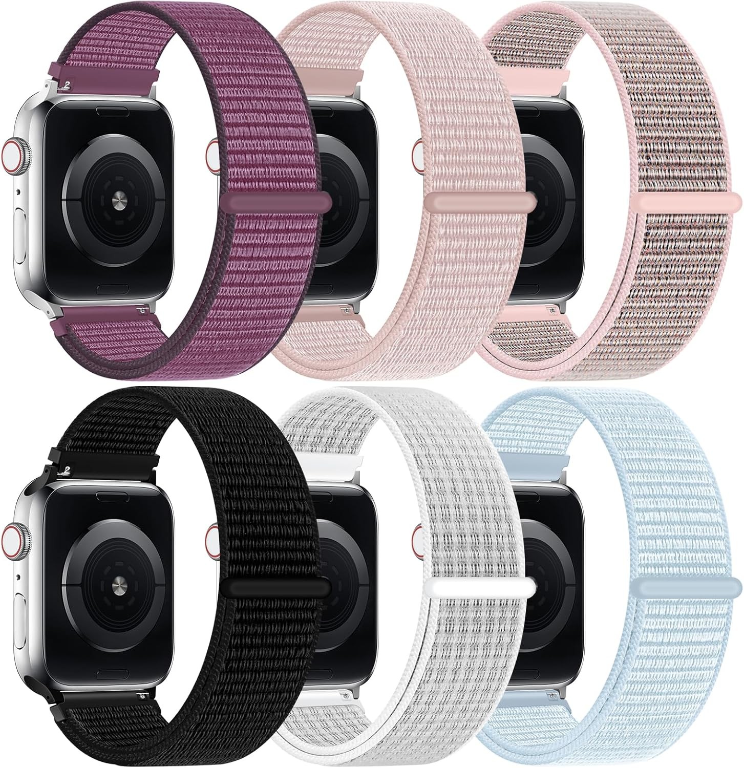 6 Pack Nylon Sport Loop Strap for Apple Watch 38mm 40mm 41mm Adjustable
