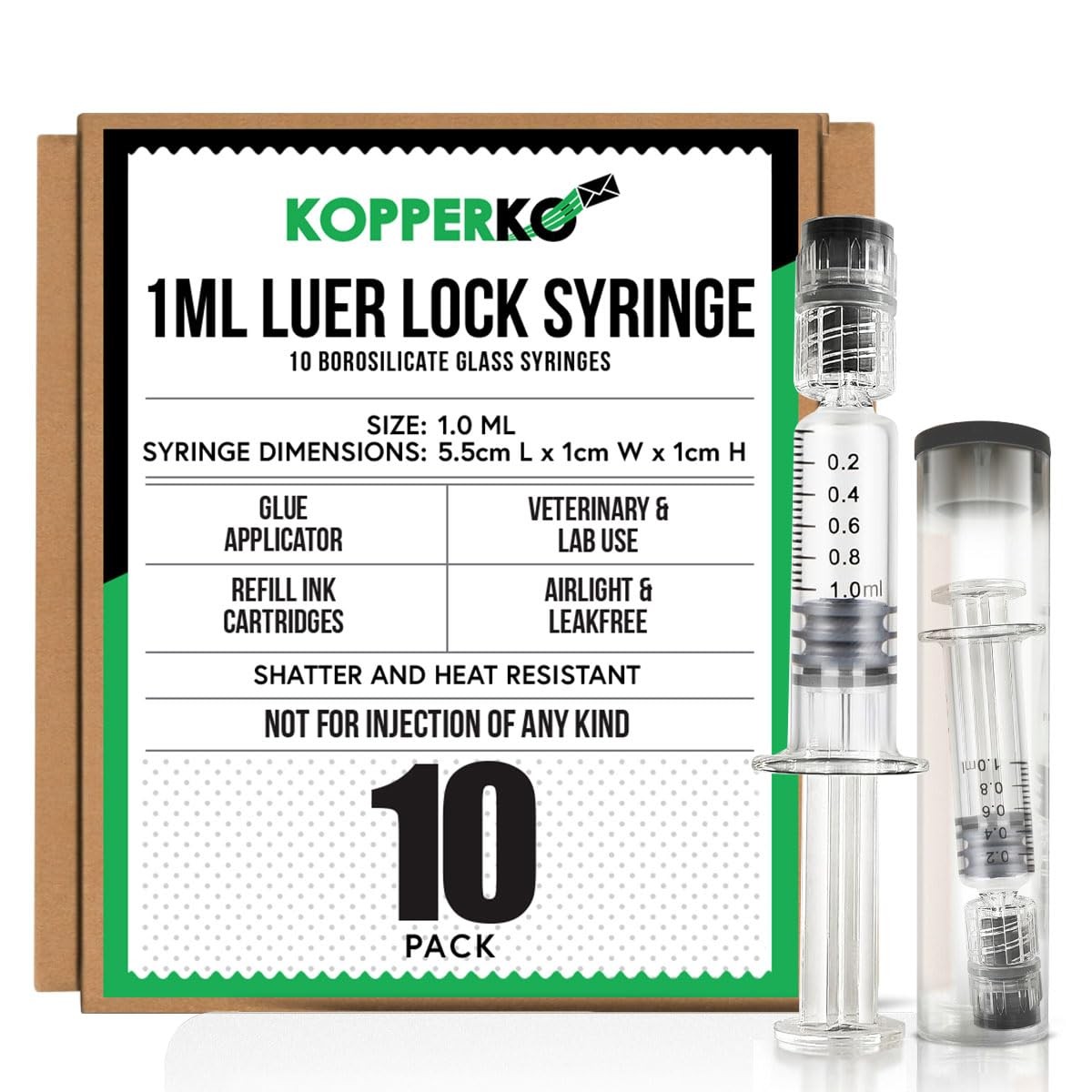 1ml Luer Lock (10-Pack) - Shatter & , Borosilicate Glass Glue for Use With Li...