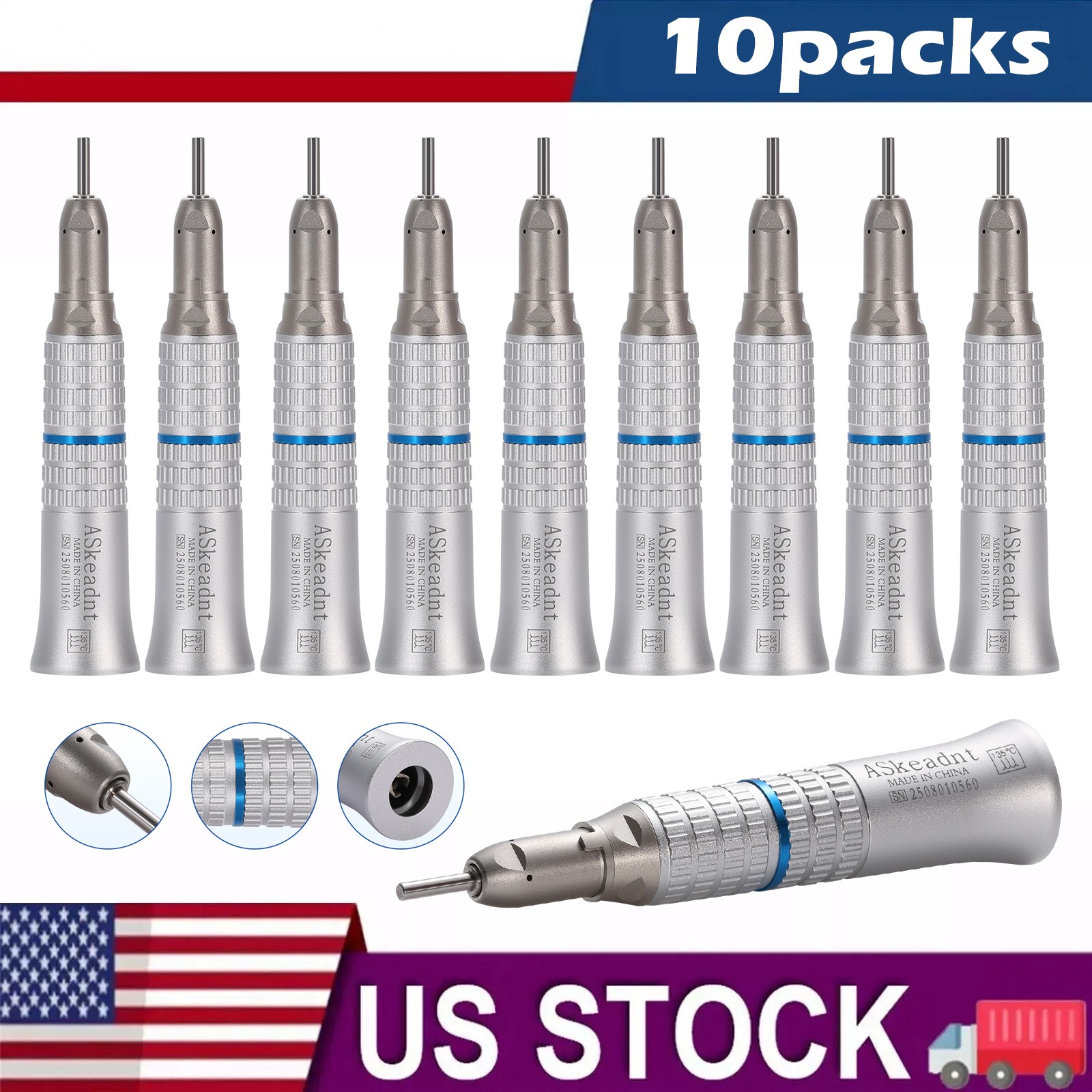 10*NSK Style Dental Slow Low Speed Straight Nose Cone Handpiece E-type ASkeadnt