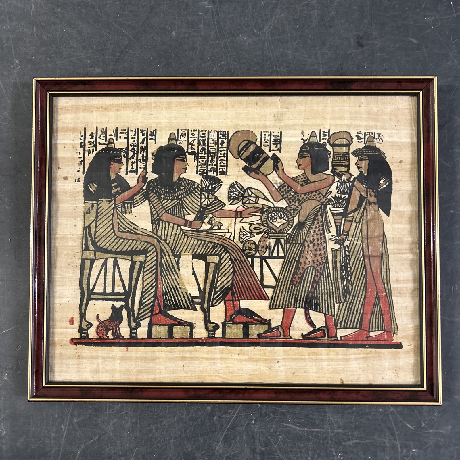 Hand Painted Egyptian Papyrus Scrolls Made in Egypt Framed 15" x 12"