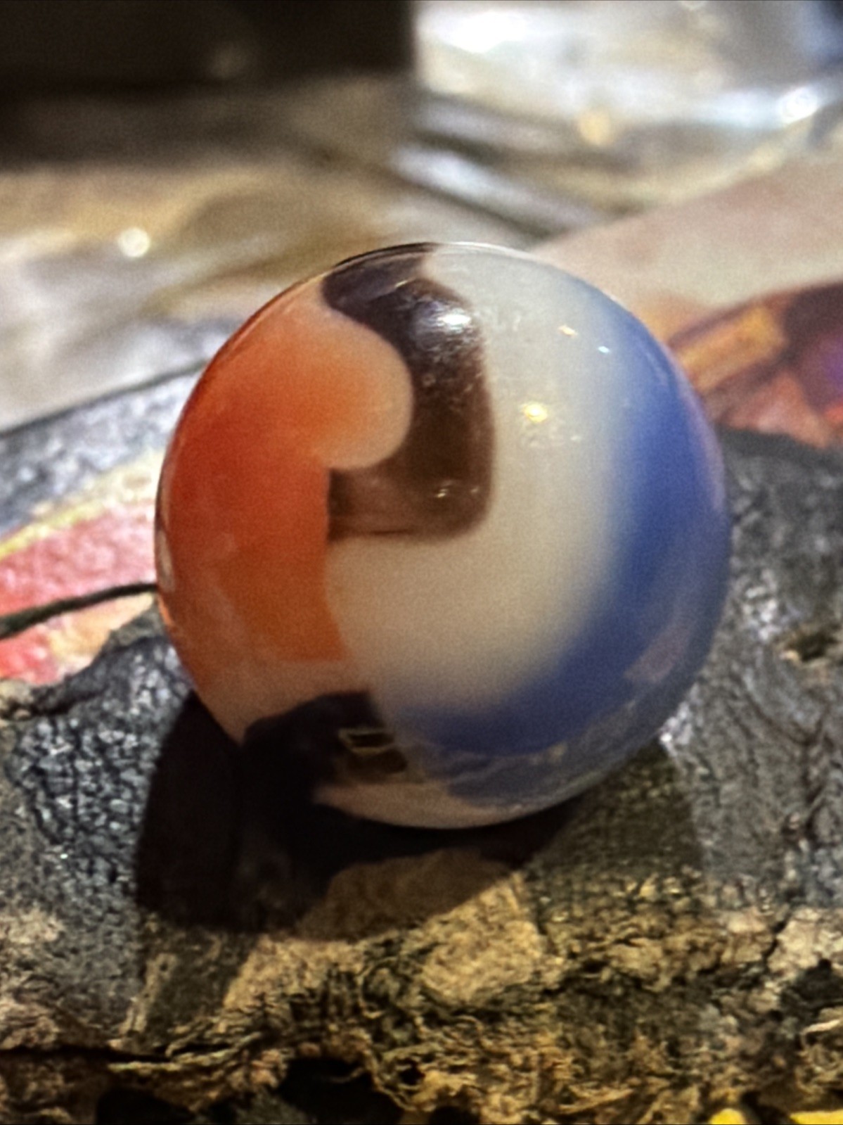 Uncommon 1930s Akro Agate Popeye Corkscrew Blue & Red Marble 1.3 mm A24-M2