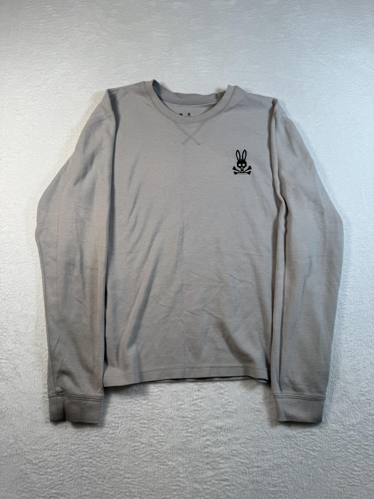 Psycho Bunny Thermal Shirt Mens Medium Gray Waffle Knit Long Sleeve Crewneck Top