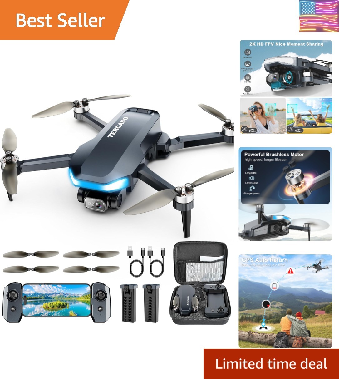 GPS Drone with Camera for Adults - 2K HD Camera FPV Live Video, GPS Drone wit...