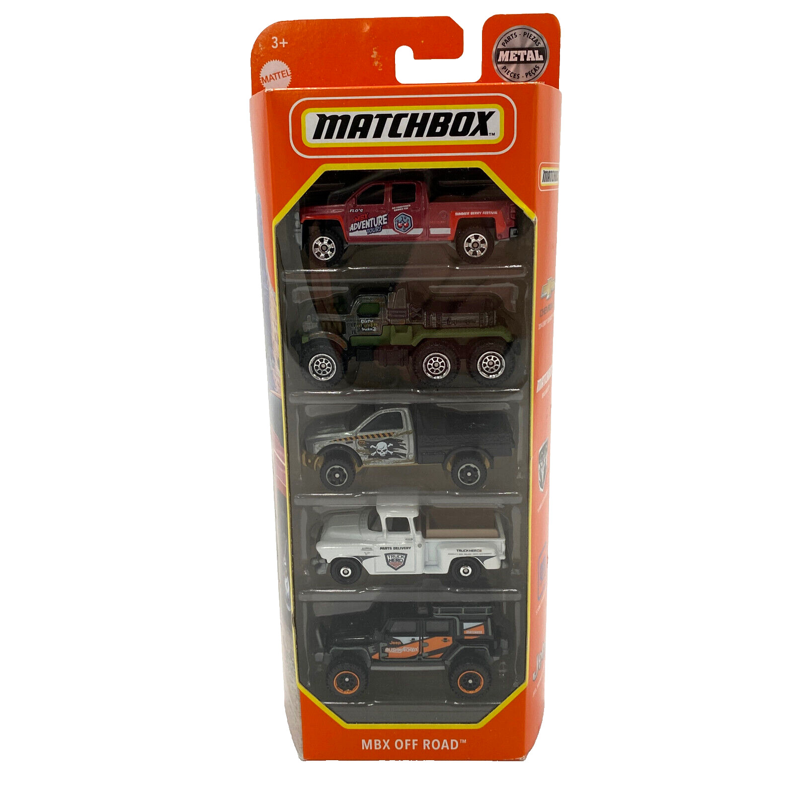 Matchbox Cars MBX Off Road 5 Pack RAM Step side Jeep Chevy 6x6 Truck New