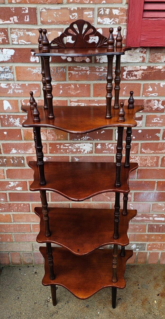 Antique Etagere Arts & Crafts Bookshelf Plant Fern Stand 5 Tiers