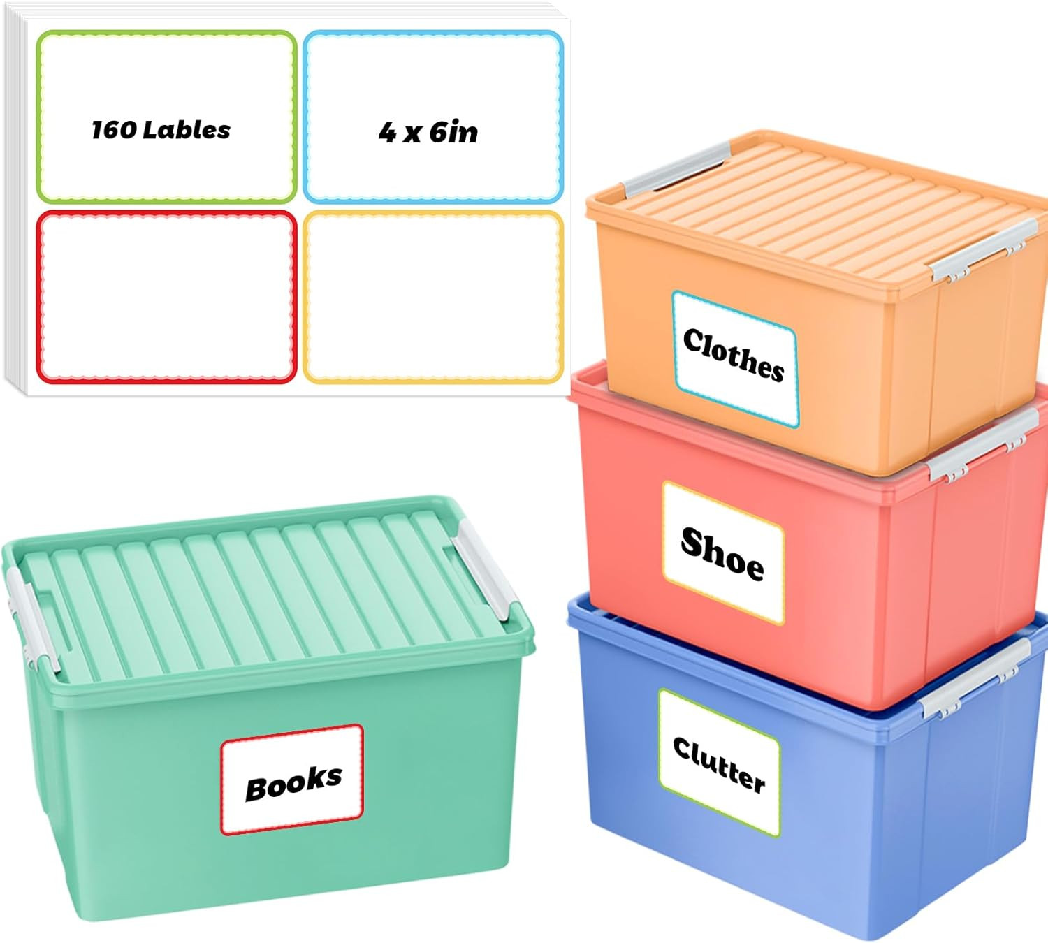 160 Pcs Labels for Storage Bins,6 X 4 Inch Storage Bin Labels Large Removable La