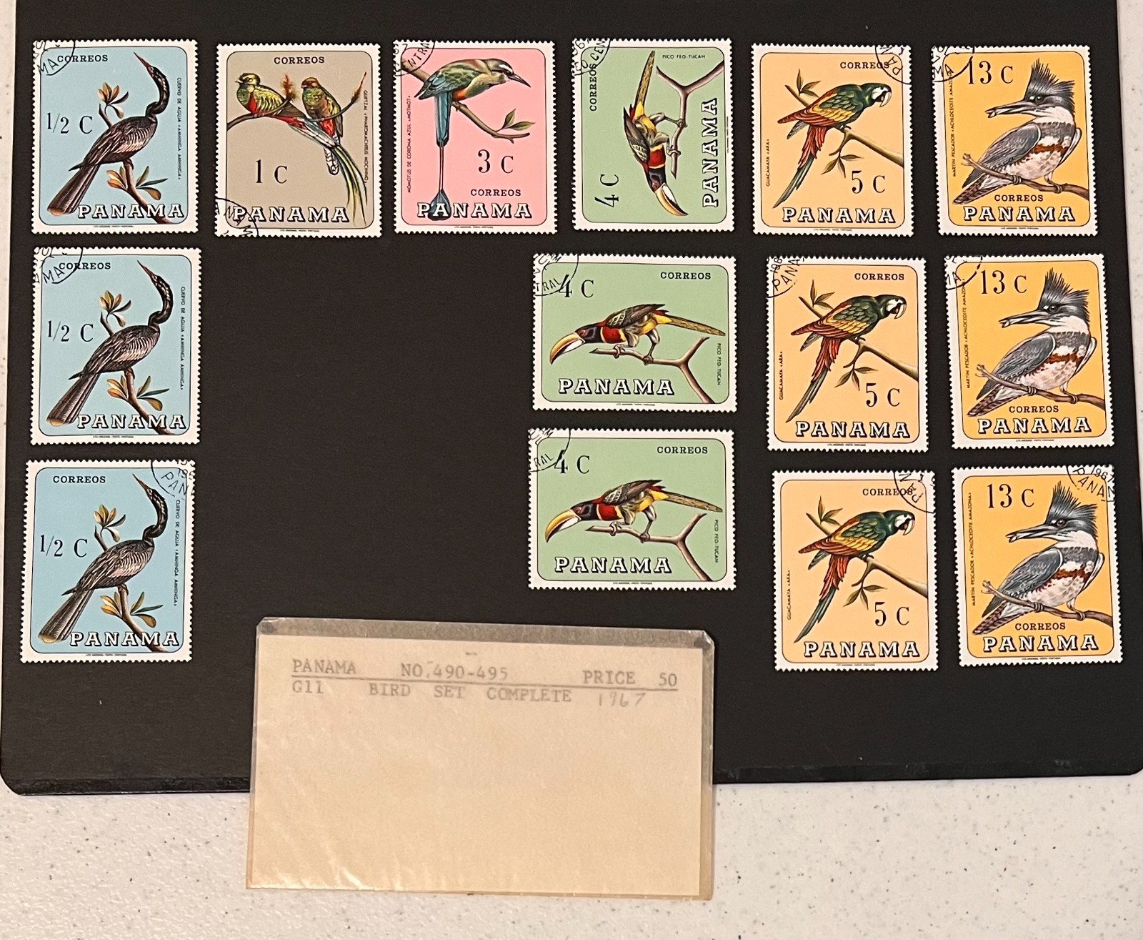 Panama Postage Stamp Birds 1967 Lot of 14 Stamps 490 - 495 Complete Set + Extras