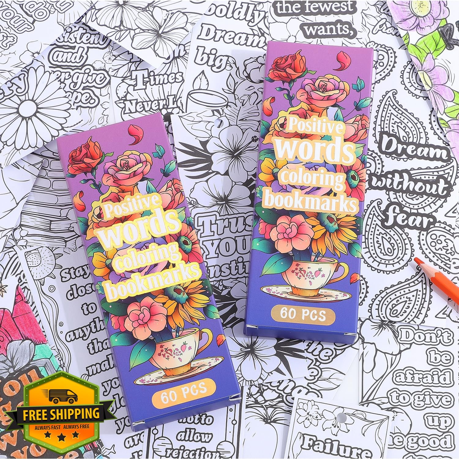 60pc Inspirational Quote Coloring Bookmarks for Adults Kids