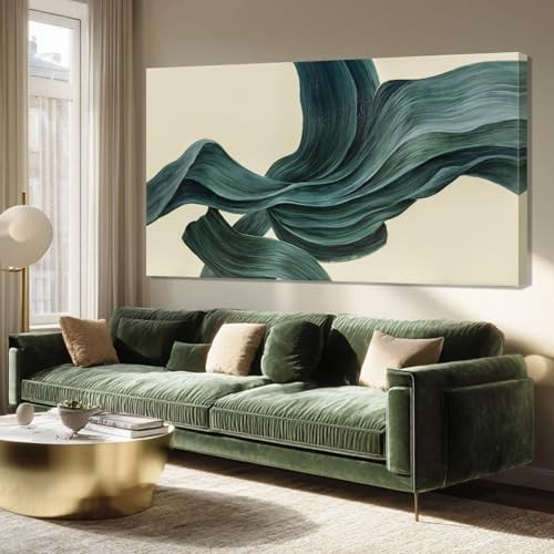 ZENPEE Abstract Wall Art and Beige Wall Decor, Aesthetic Wall 48"L x 24"W Green