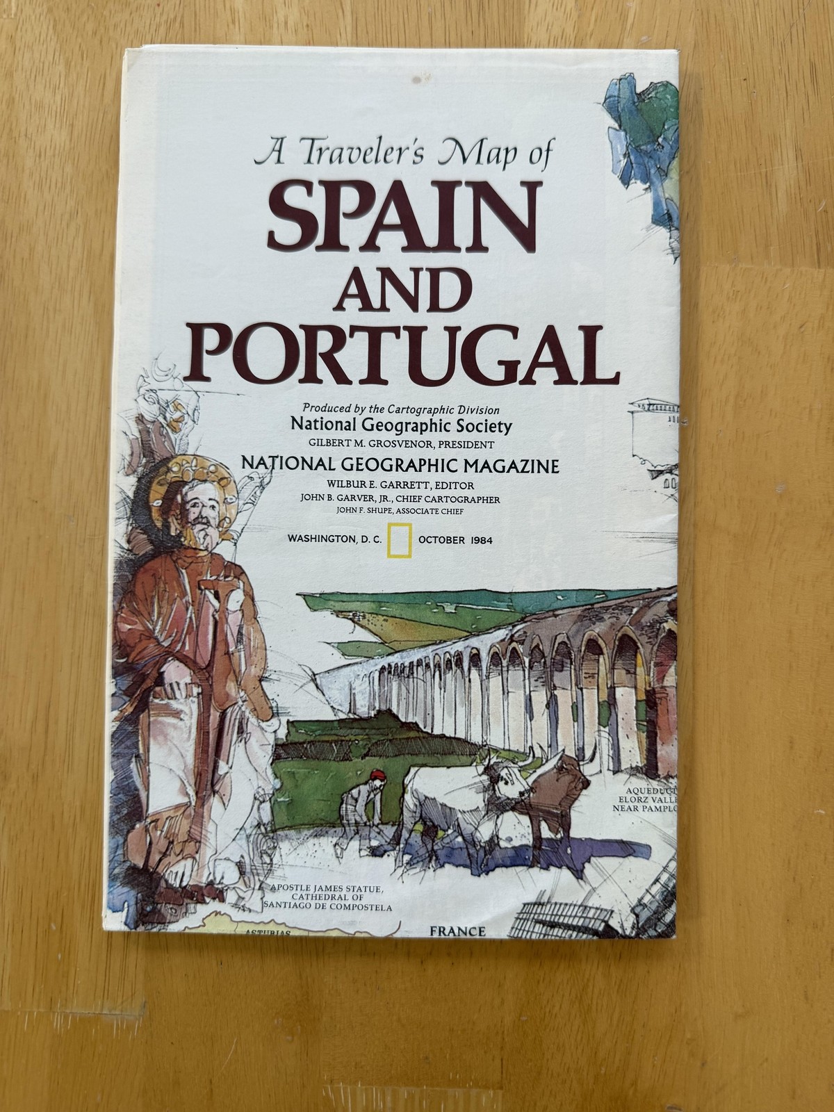 Vintage 1984 National Geographic Traveler's Map Spain Portugal Fold-Out Poster
