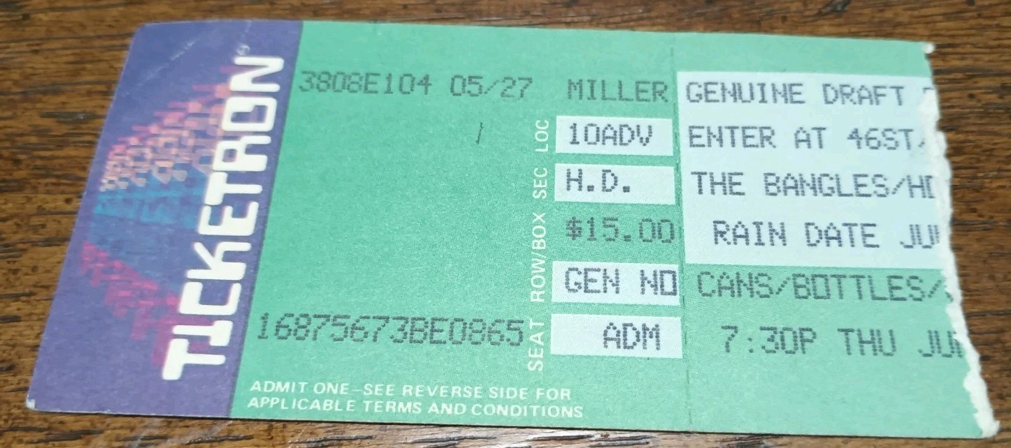 The Bangles Concert Ticket Stub Pier 84 NYC June 18th 1987
