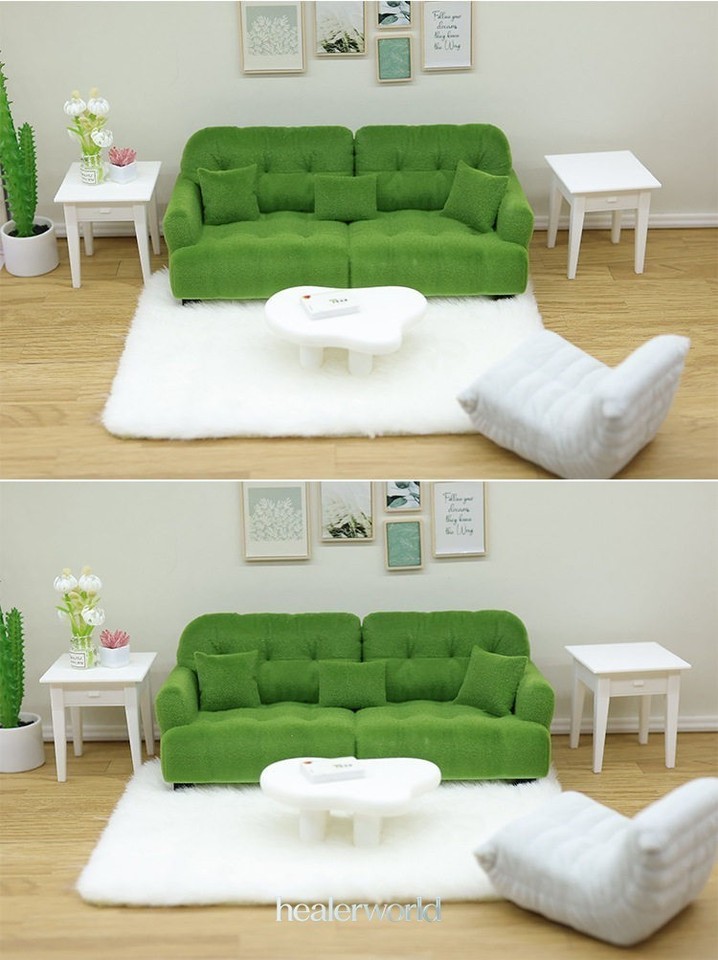 Dollhouse Miniatures 1/24 Scale Flocked Sofa Bench Living Room Modern