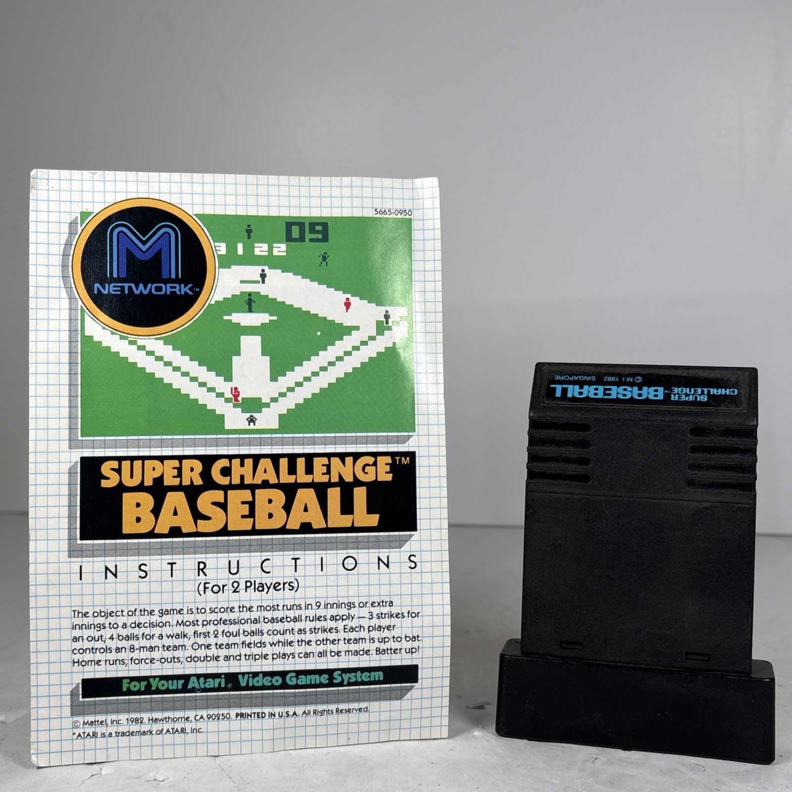 Super Challenge Baseball (Atari 2600, 1982) Cartridge & Manual