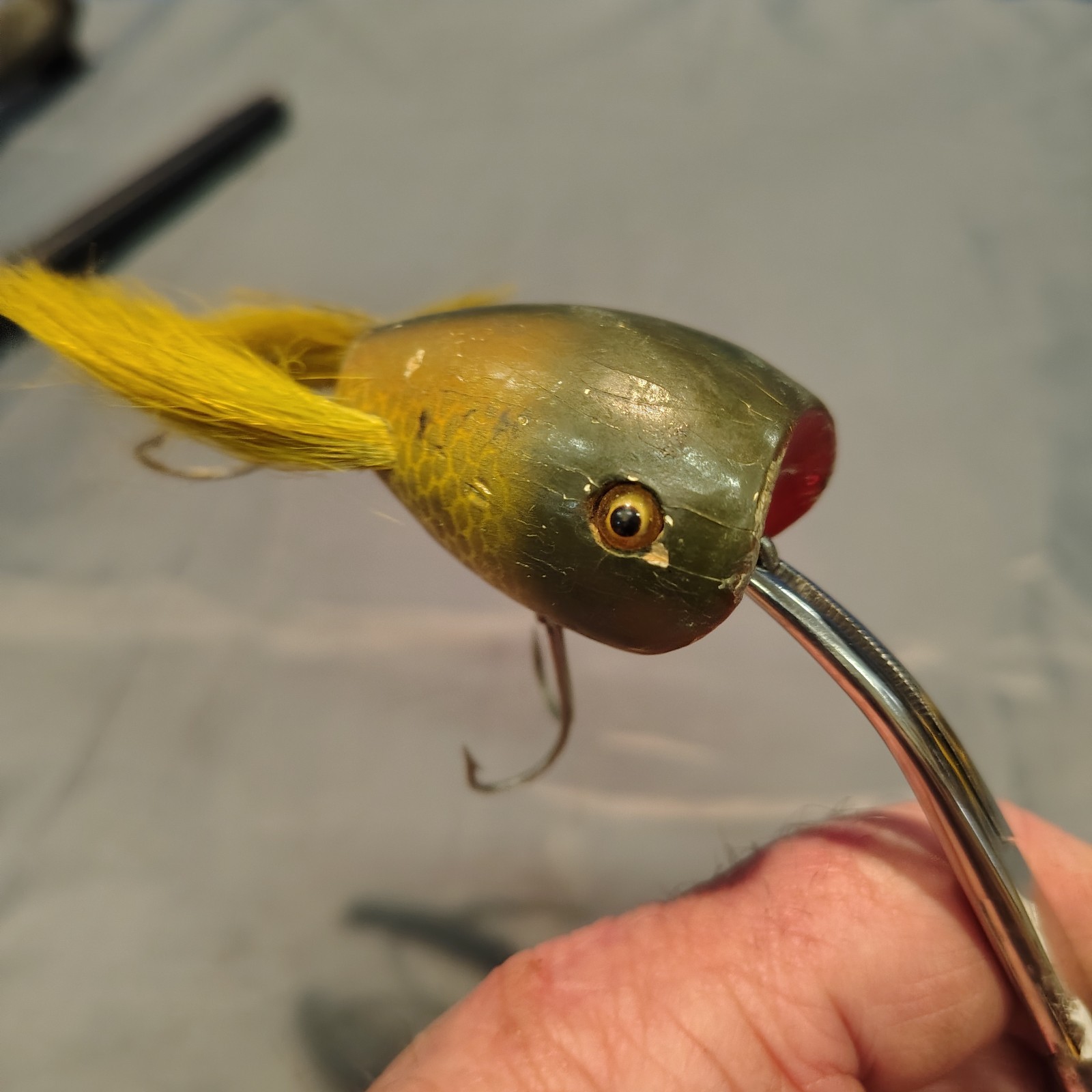 Early VTG Creek Chub Glass Eyed Surface Dingbat Lure Popper Frog Handmade wood