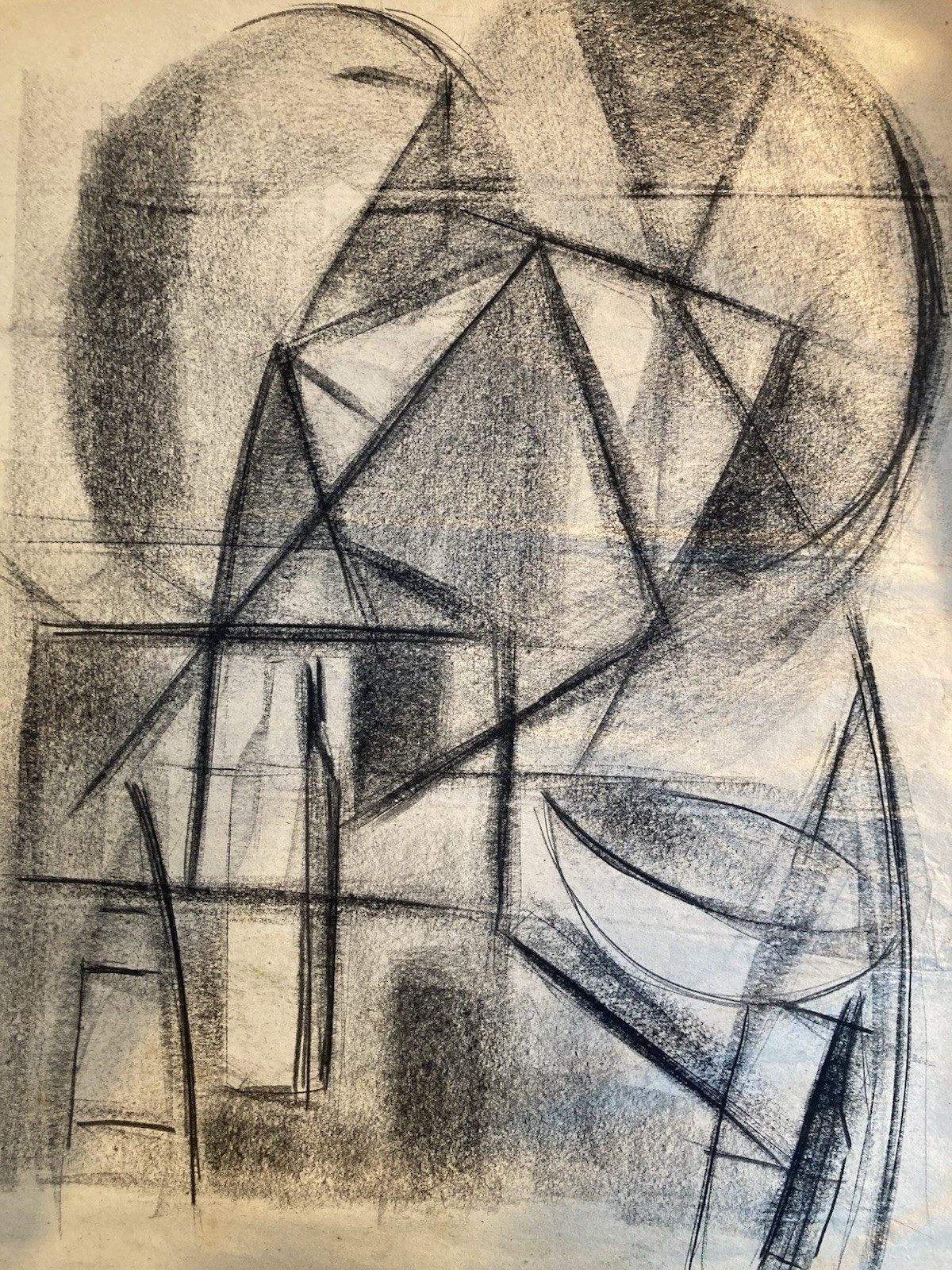 Drawing Charcoal Paper Still Life Constructivism 1950 Cubism School Russian Art