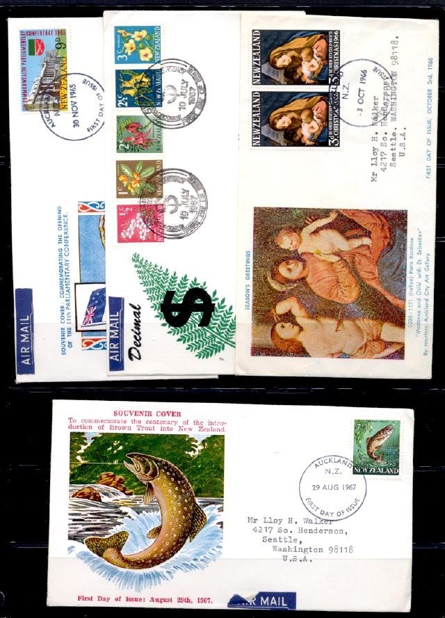 NEW ZEALAND 7 DIFF 1960's FDC TO USA