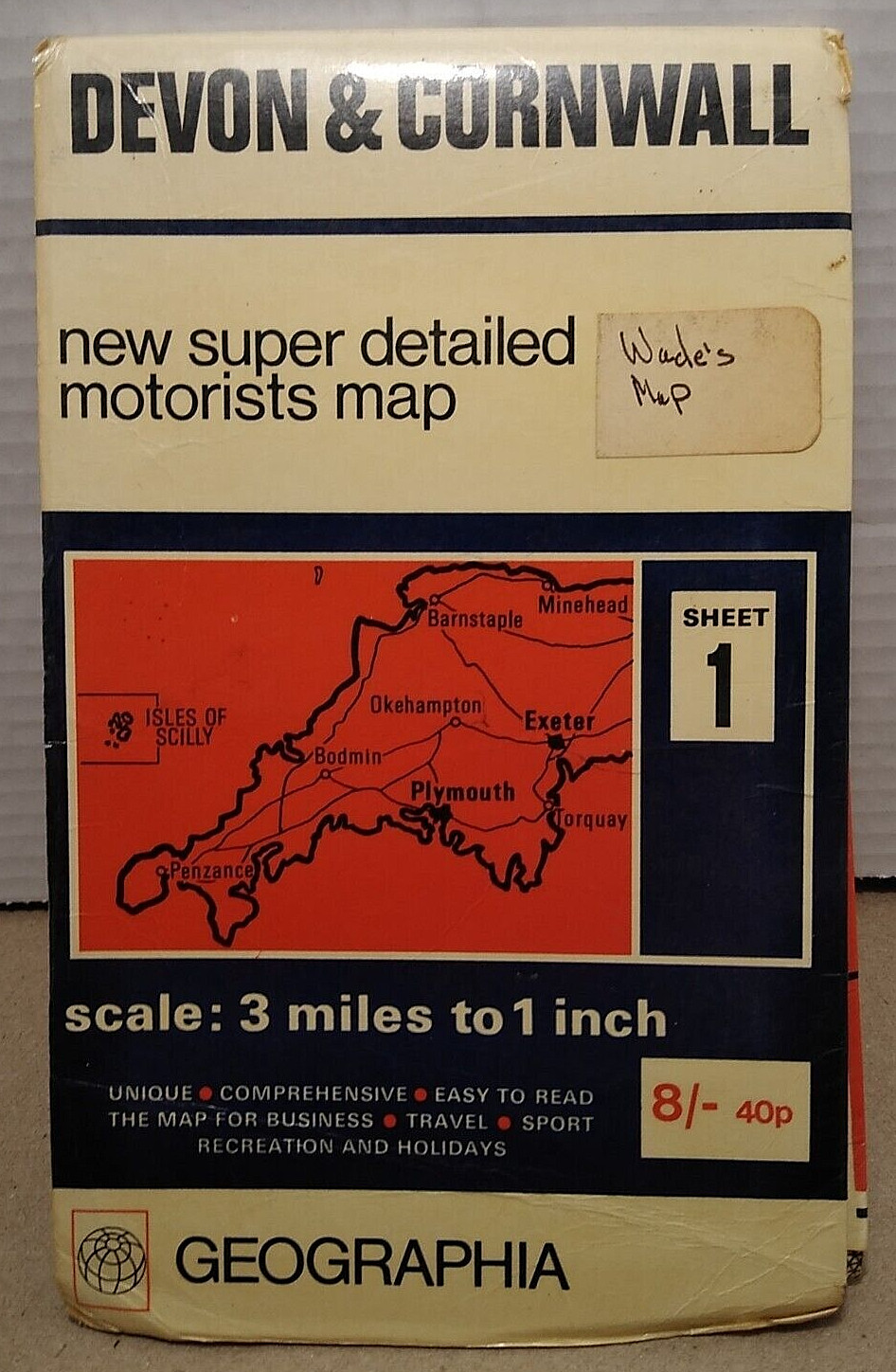Super Motorists Maps Great Britain : Devon & Cornwall - Geographia - Vintage