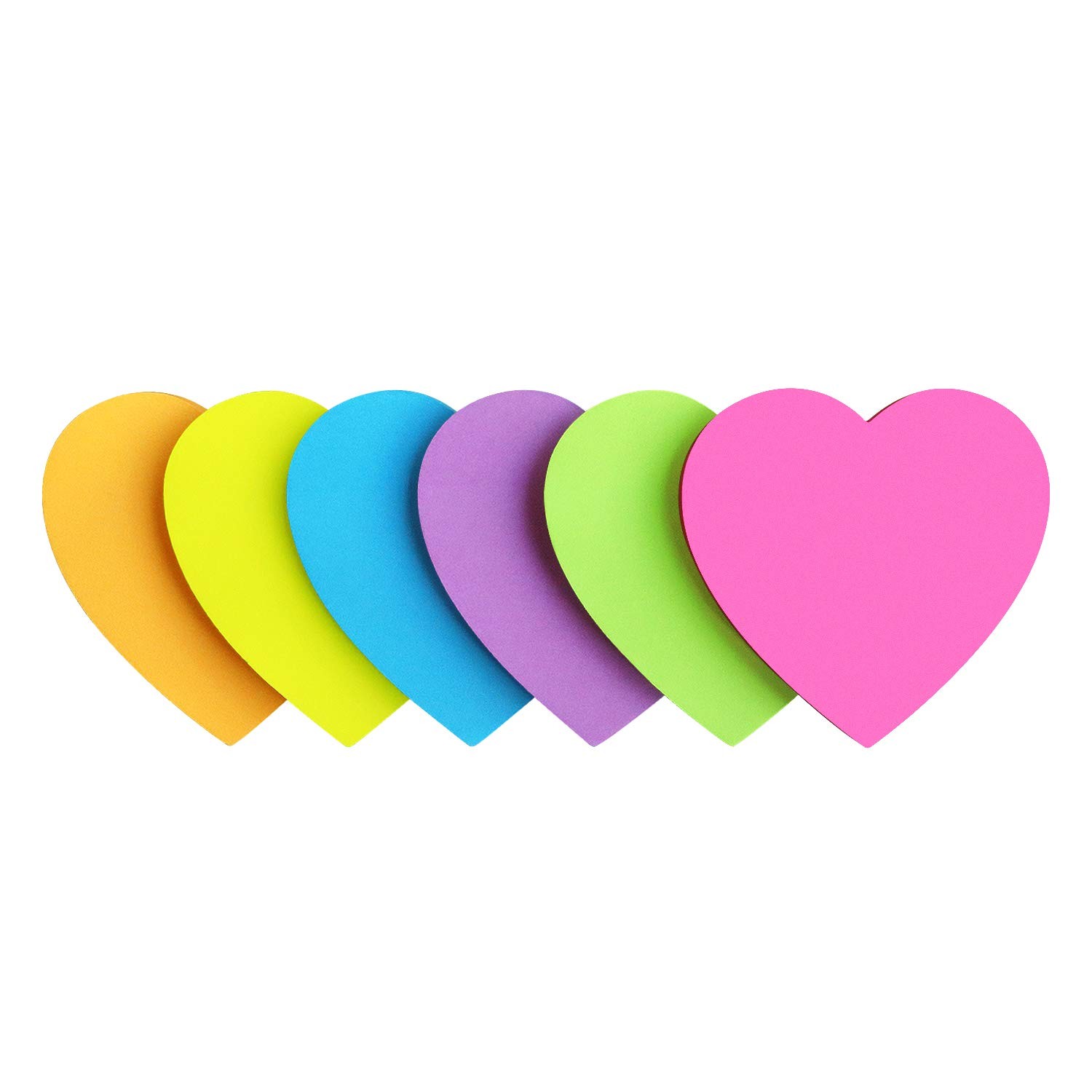 Heart Shape Sticky Notes 6 Color Bright 3 x 3 inches, 6 Pads 6 
