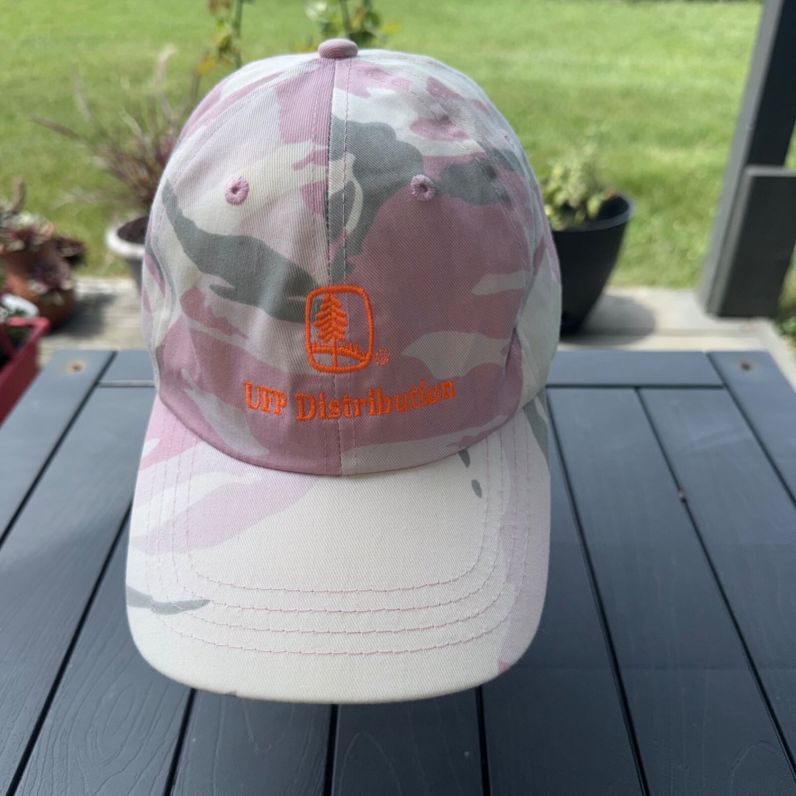 UFP United Forest Products Fluorescent Orange on Hat Cap Pink Gray Crème CamoEUC