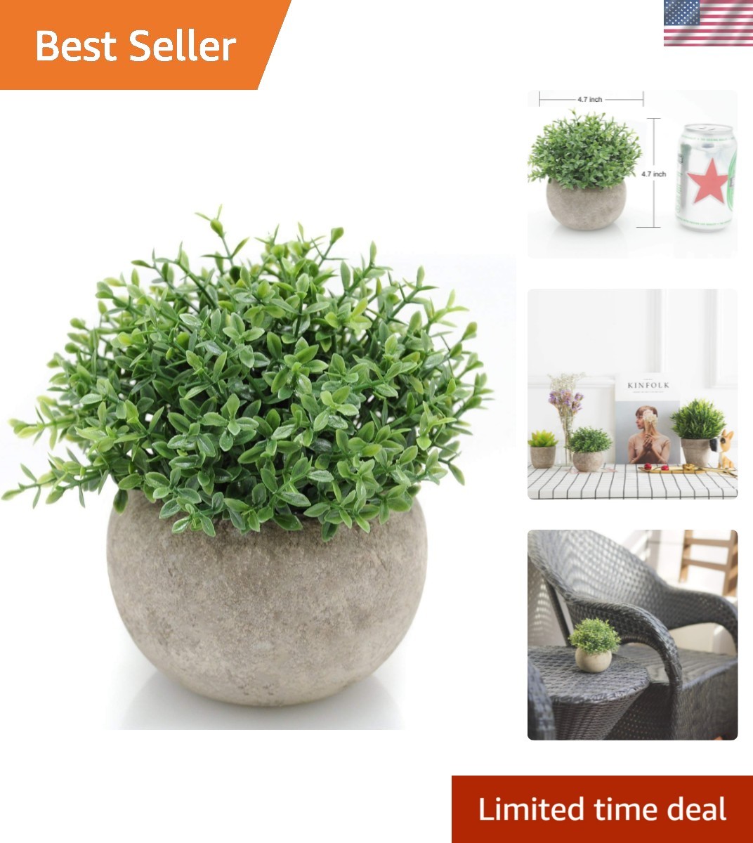 Mini Sage Green Potted Boxwood Topiary Artificial Plants for Home Decor Indoo...